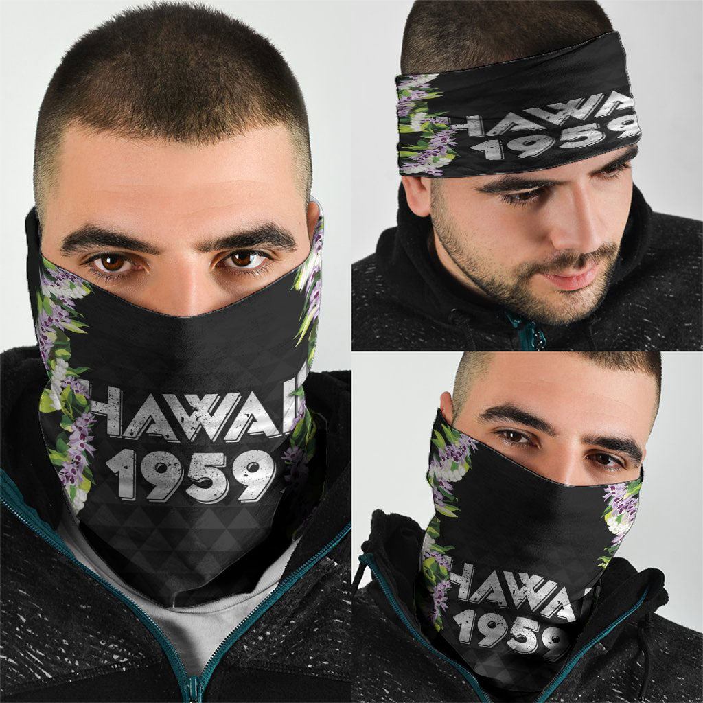 Hawaii Statehood Day Neck Gaiter Kakau Pattern With Maile Pikake Honohono Lei