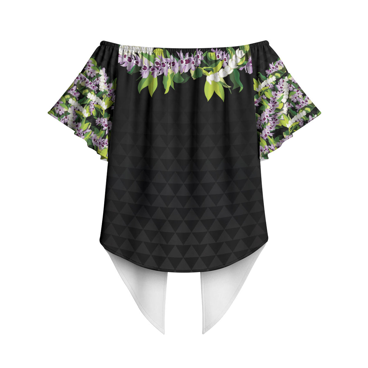 Hawaii Statehood Day Off Shoulder Wrap Waist Top Kakau Pattern With Maile Pikake Honohono Lei LT05 - Polynesian Pride