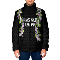 Hawaii Statehood Day Padded Jacket Kakau Pattern With Maile Pikake Honohono Lei