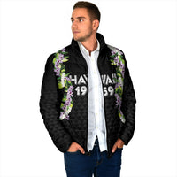 Hawaii Statehood Day Padded Jacket Kakau Pattern With Maile Pikake Honohono Lei