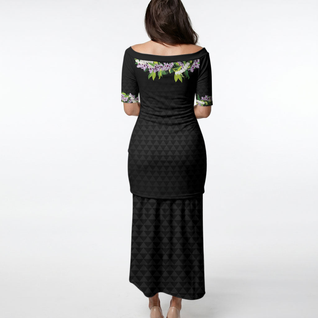 Hawaii Statehood Day Puletasi Kakau Pattern With Maile Pikake Honohono Lei