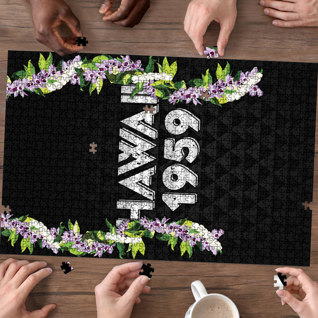 Hawaii Statehood Day Puzzle Kakau Pattern With Maile Pikake Honohono Lei