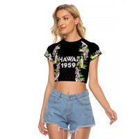 Hawaii Statehood Day Raglan Cropped T Shirt Kakau Pattern With Maile Pikake Honohono Lei