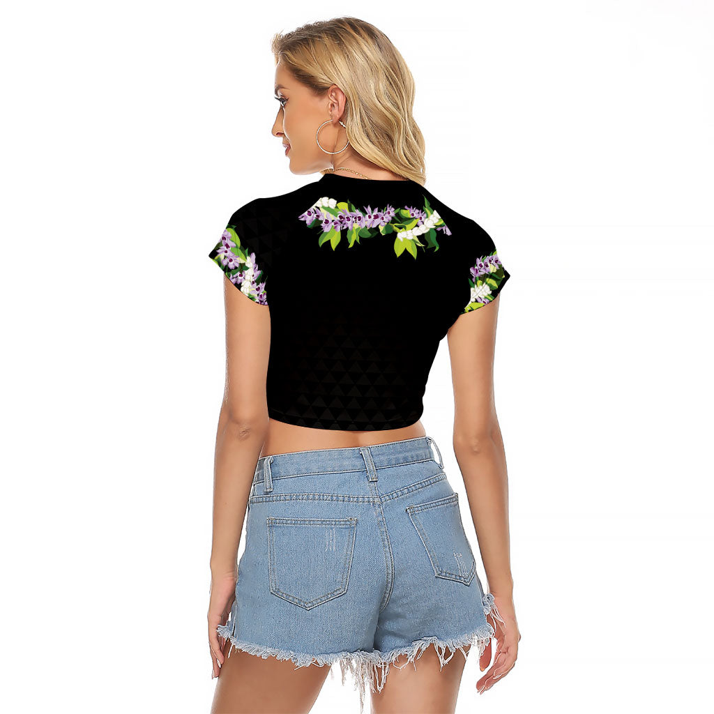 Hawaii Statehood Day Raglan Cropped T Shirt Kakau Pattern With Maile Pikake Honohono Lei