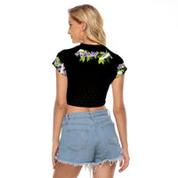 Hawaii Statehood Day Raglan Cropped T Shirt Kakau Pattern With Maile Pikake Honohono Lei