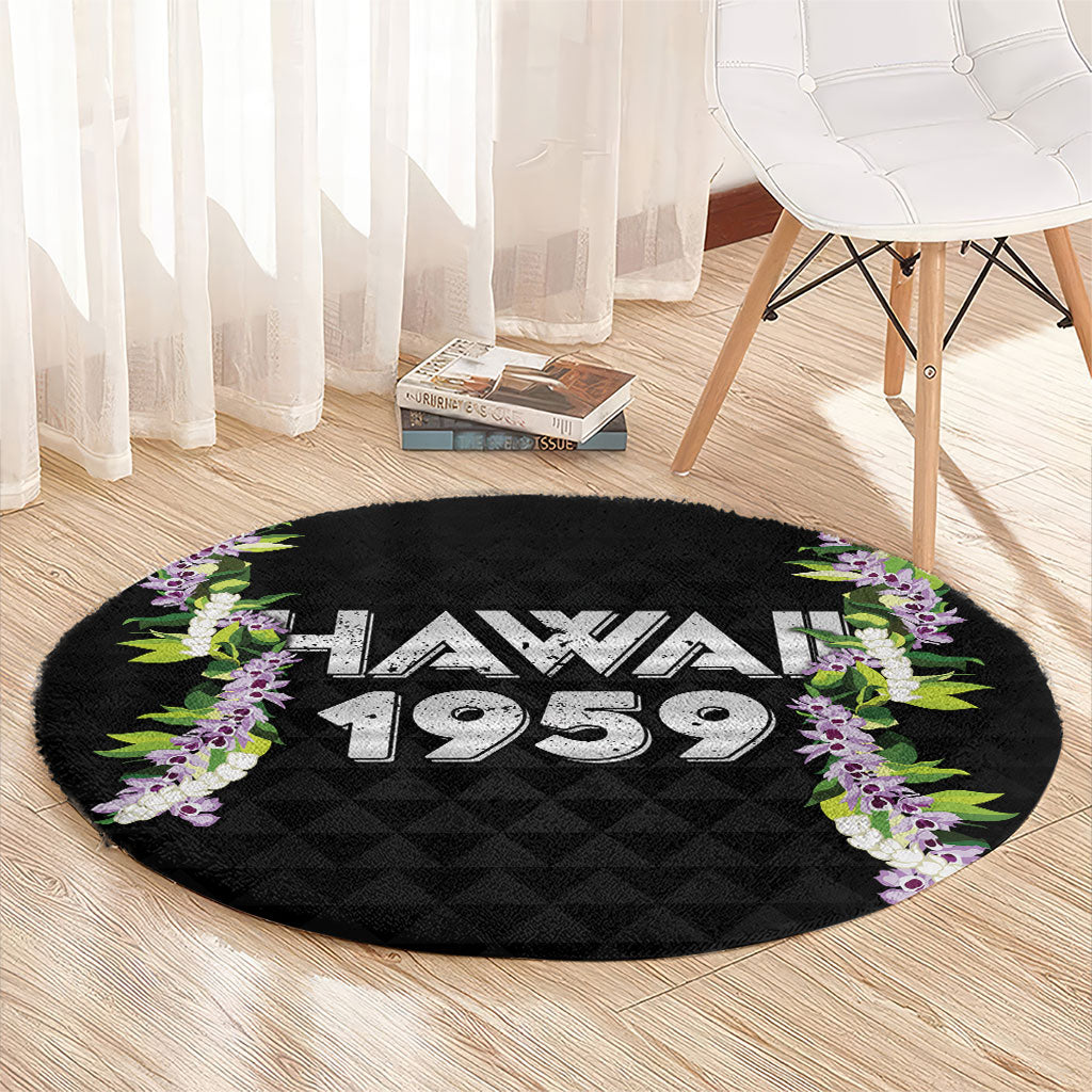Hawaii Statehood Day Round Carpet Kakau Pattern With Maile Pikake Honohono Lei