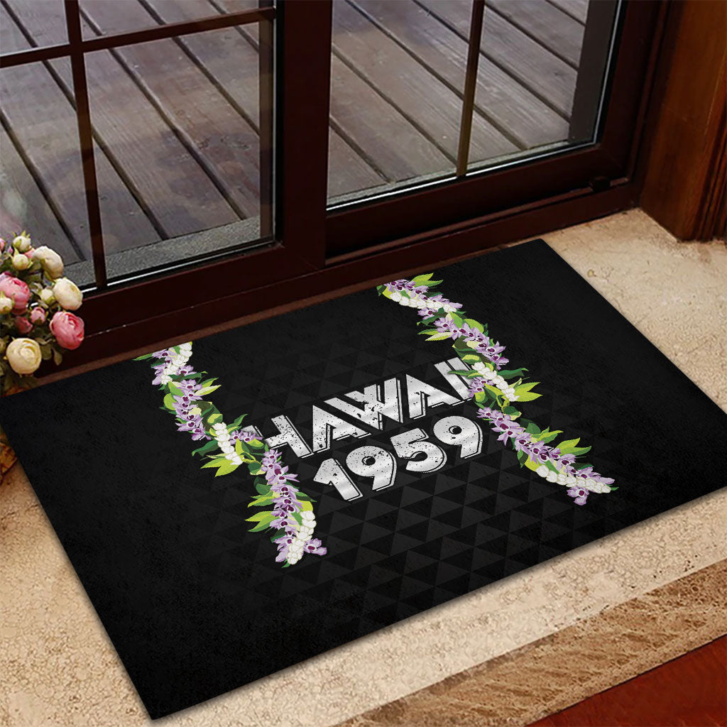Hawaii Statehood Day Rubber Doormat Kakau Pattern With Maile Pikake Honohono Lei