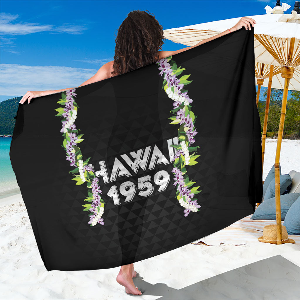 Hawaii Statehood Day Sarong Kakau Pattern With Maile Pikake Honohono Lei LT05 One Size 44 x 66 inches Black - Polynesian Pride