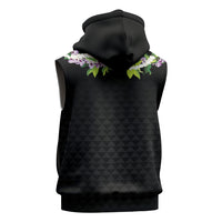 Hawaii Statehood Day Sleeveless Hoodie Kakau Pattern With Maile Pikake Honohono Lei