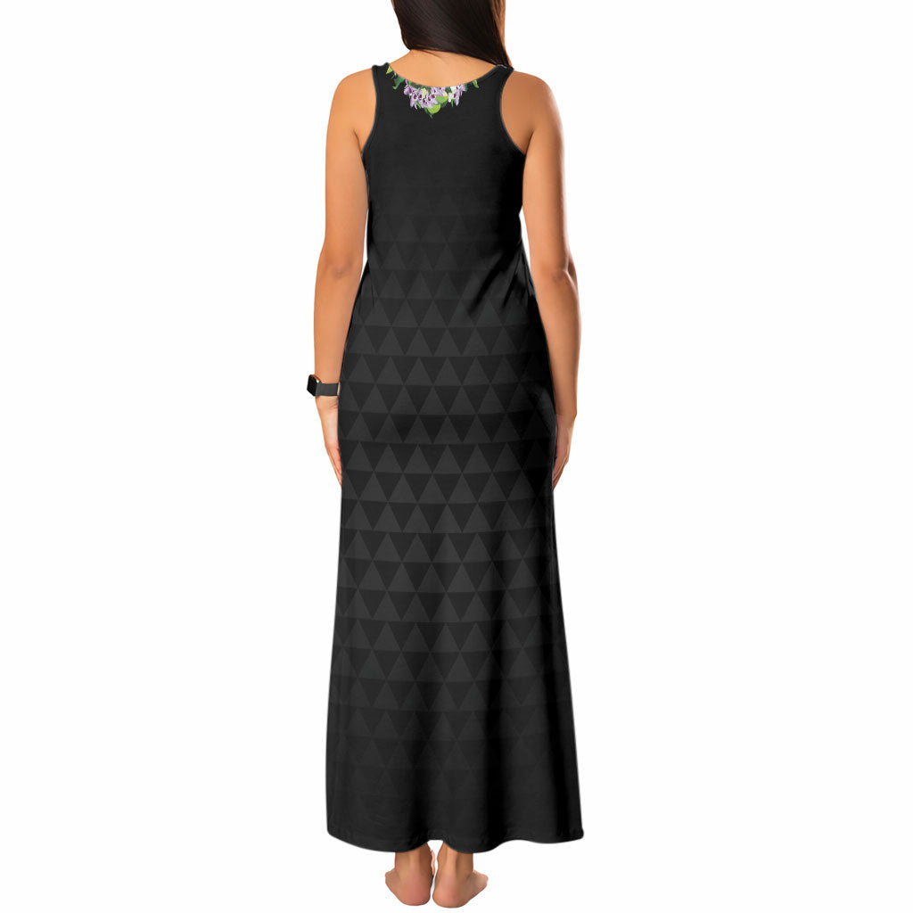 Hawaii Statehood Day Tank Maxi Dress Kakau Pattern With Maile Pikake Honohono Lei