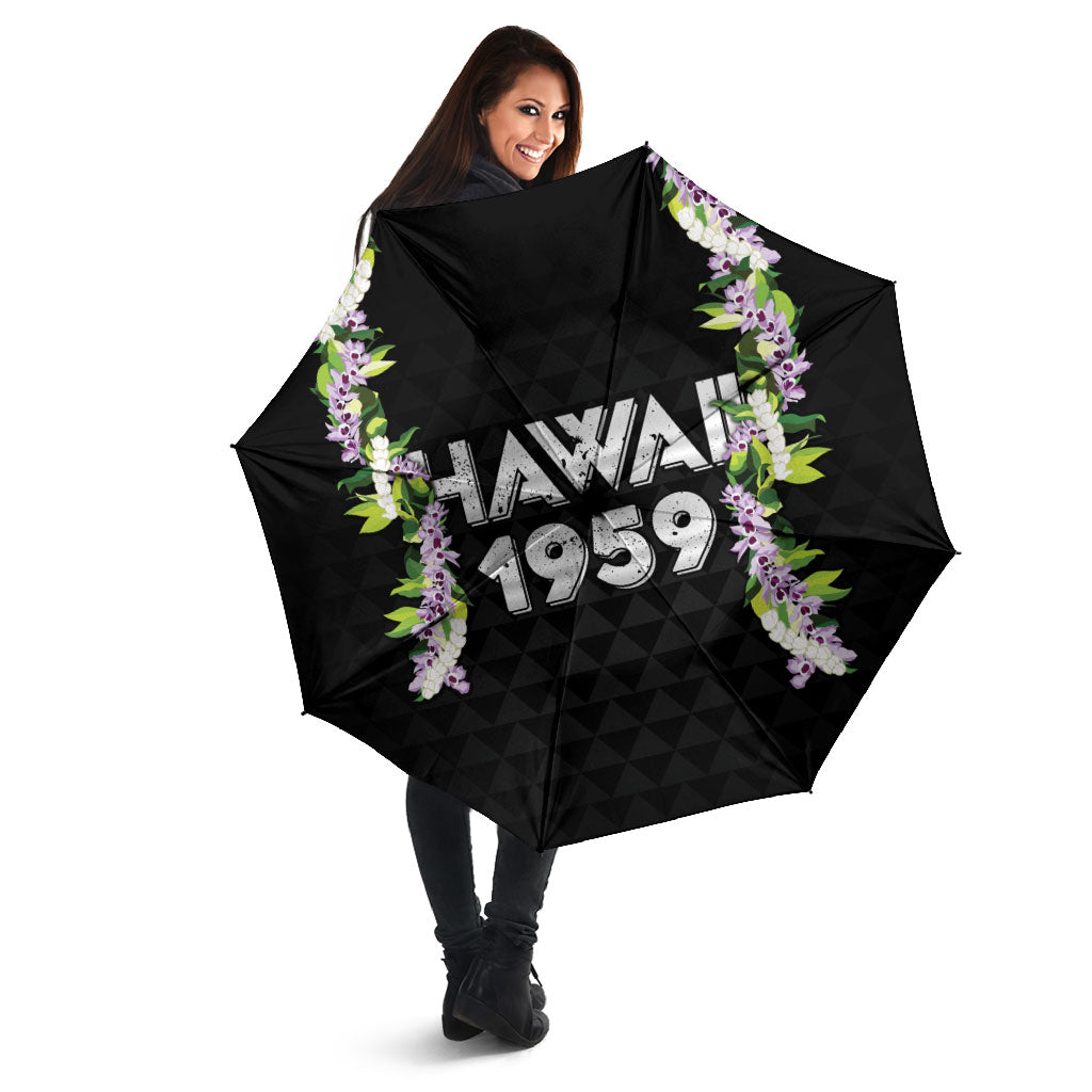Hawaii Statehood Day Umbrella Kakau Pattern With Maile Pikake Honohono Lei