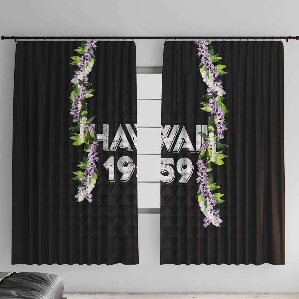 Hawaii Statehood Day Window Curtain Kakau Pattern With Maile Pikake Honohono Lei LT05 With Hooks Black - Polynesian Pride
