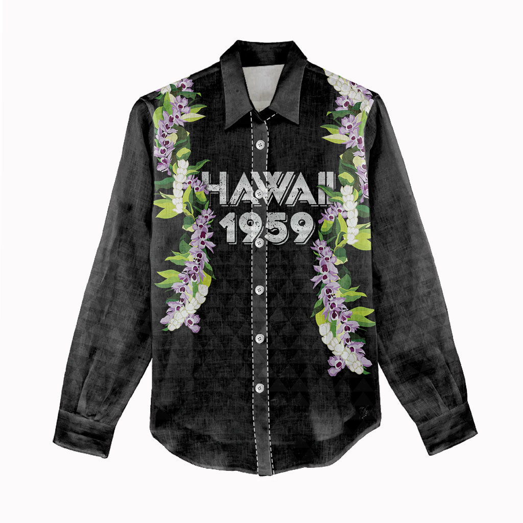 Hawaii Statehood Day Women Casual Shirt Kakau Pattern With Maile Pikake Honohono Lei