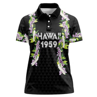 Hawaii Statehood Day Women Polo Shirt Kakau Pattern With Maile Pikake Honohono Lei
