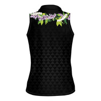 Hawaii Statehood Day Women Sleeveless Polo Shirt Kakau Pattern With Maile Pikake Honohono Lei
