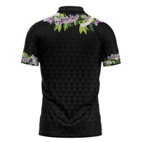 Hawaii Statehood Day Zipper Polo Shirt Kakau Pattern With Maile Pikake Honohono Lei