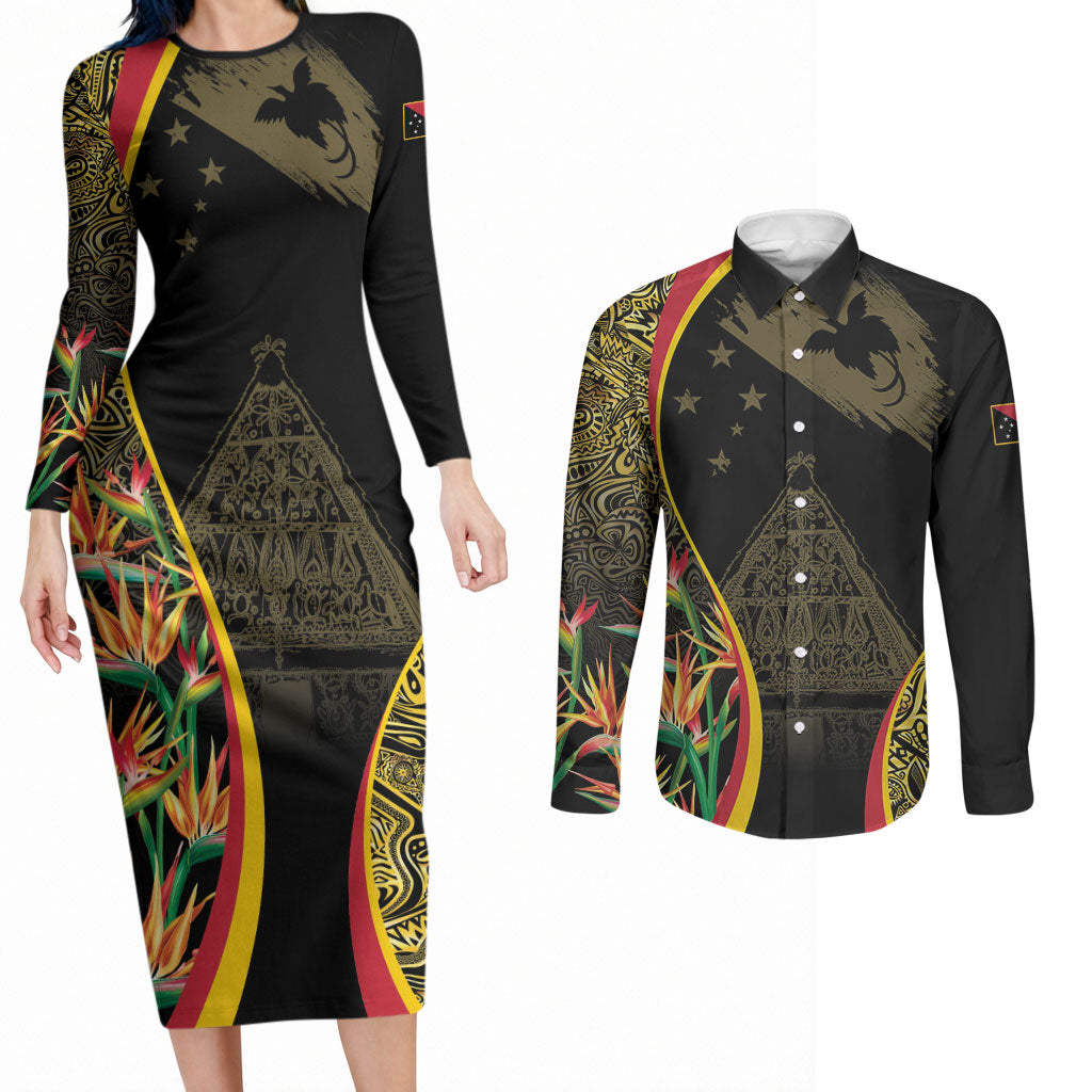 Papua New Guinea Hapi De Bilong Indipendens Couples Matching Long Sleeve Bodycon Dress and Long Sleeve Button Shirt Special Style