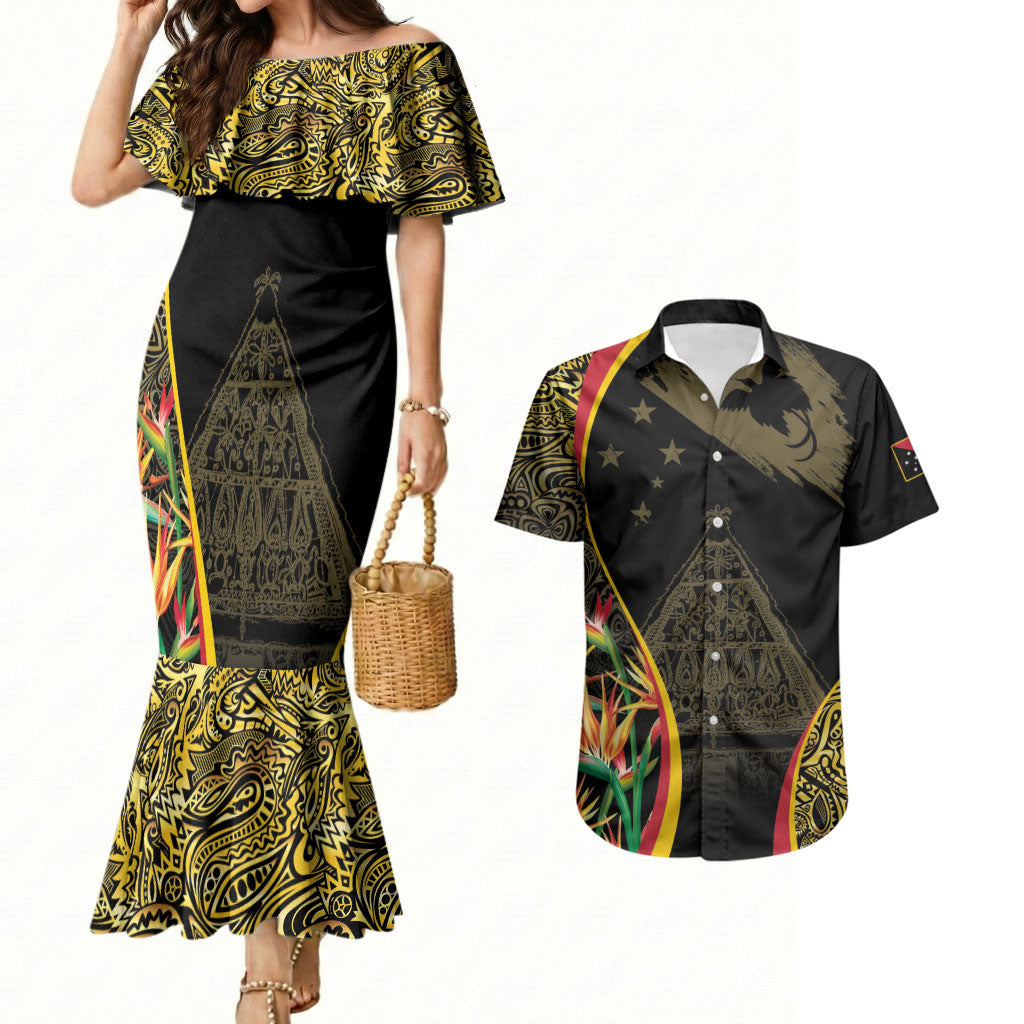 Papua New Guinea Hapi De Bilong Indipendens Couples Matching Mermaid Dress and Hawaiian Shirt Special Style LT05 Black - Polynesian Pride