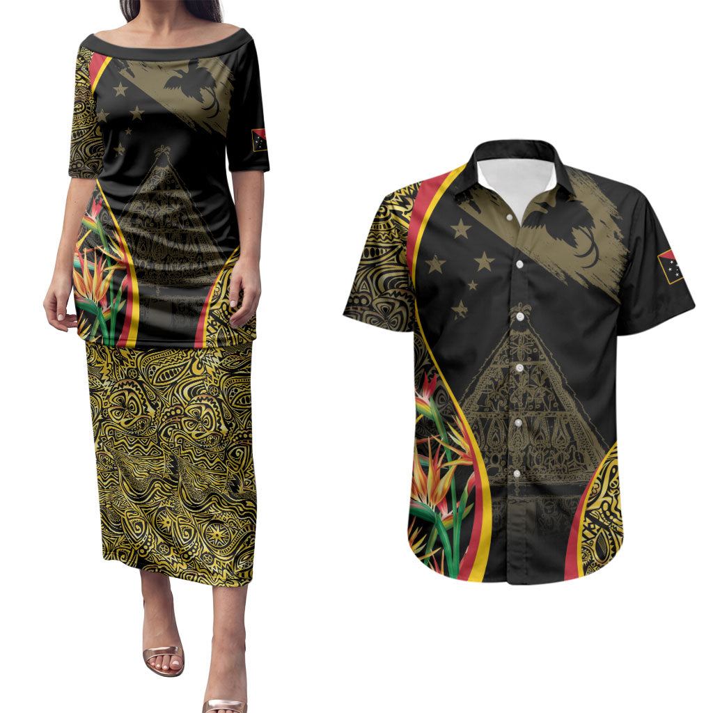 Papua New Guinea Hapi De Bilong Indipendens Couples Matching Puletasi and Hawaiian Shirt Special Style LT05 Black - Polynesian Pride