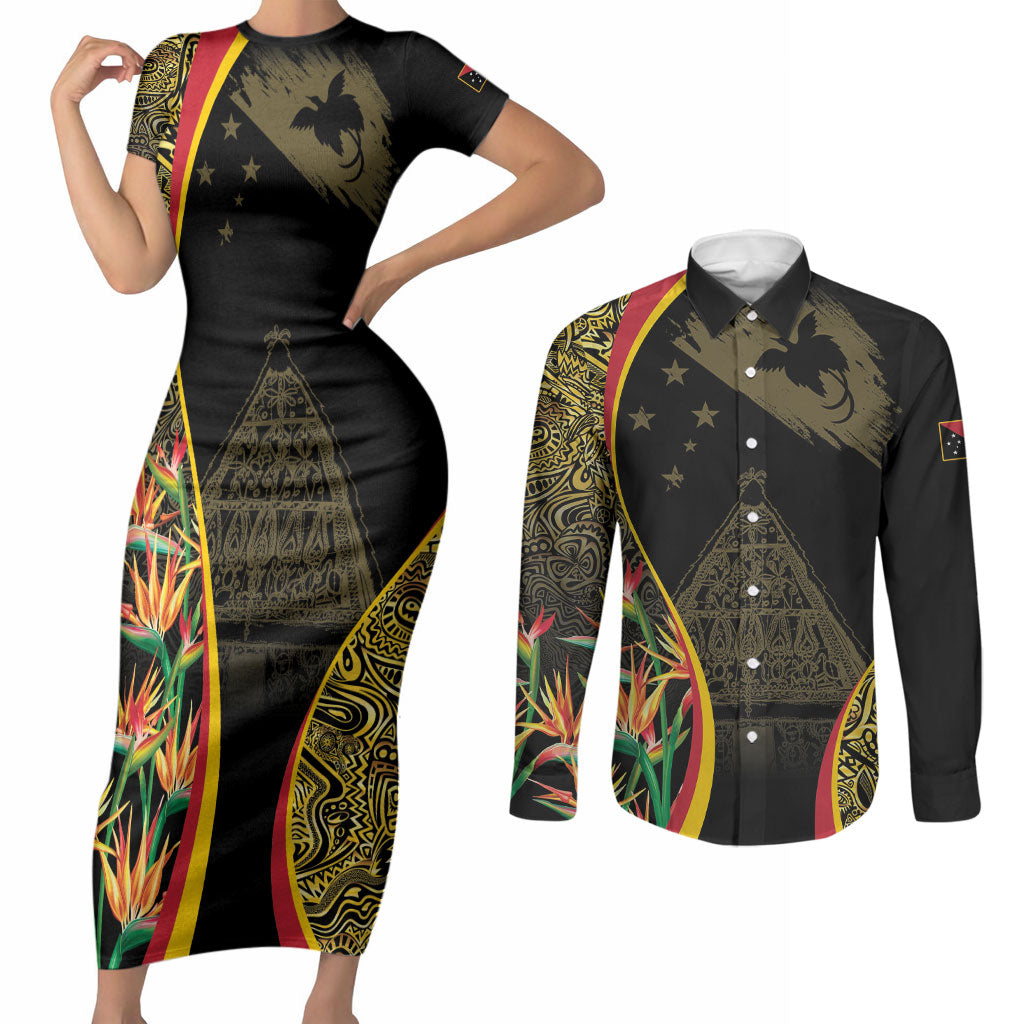 Papua New Guinea Hapi De Bilong Indipendens Couples Matching Short Sleeve Bodycon Dress and Long Sleeve Button Shirt Special Style