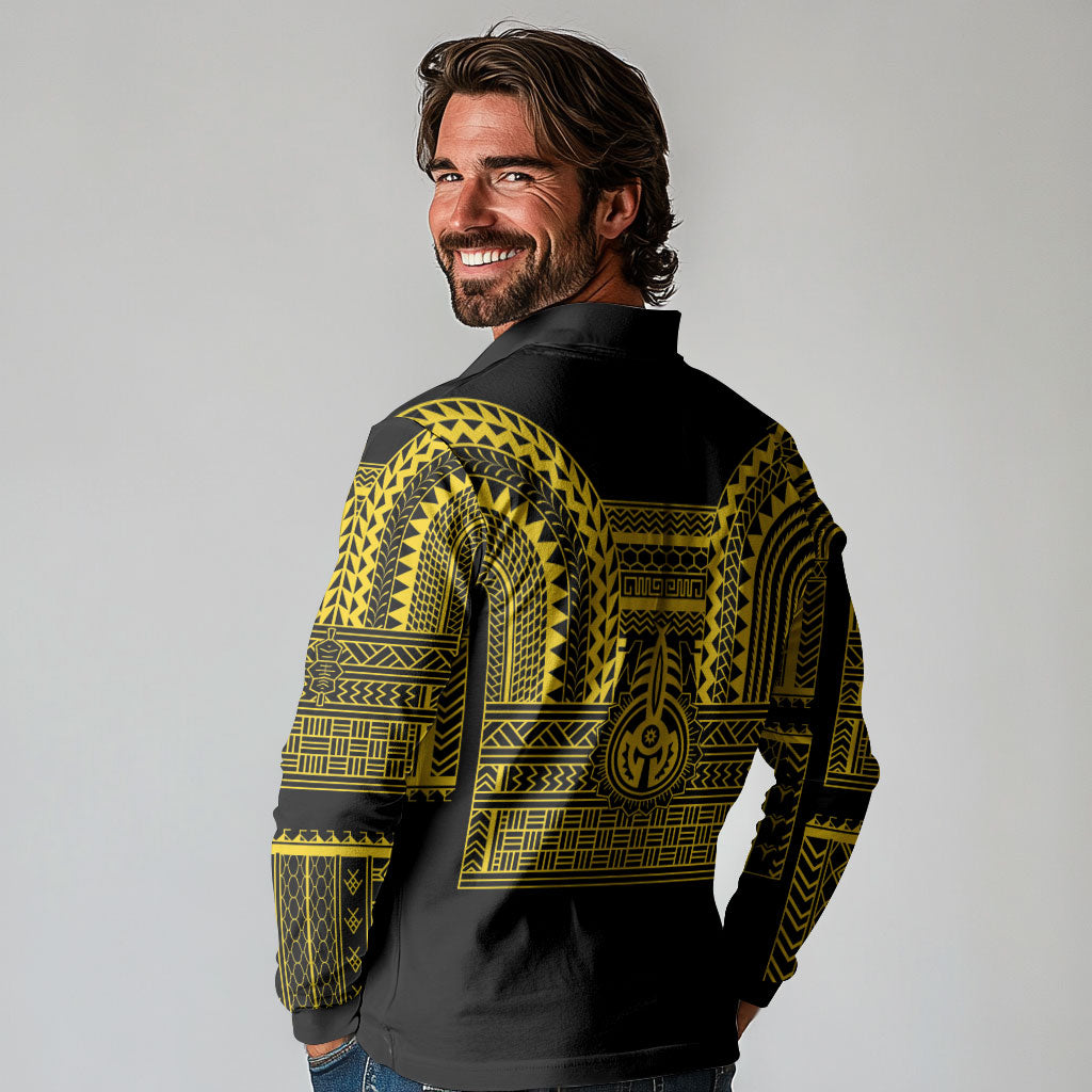 Philippines Filipinos Long Sleeve Polo Shirt Igorot Tribal Pattern Black