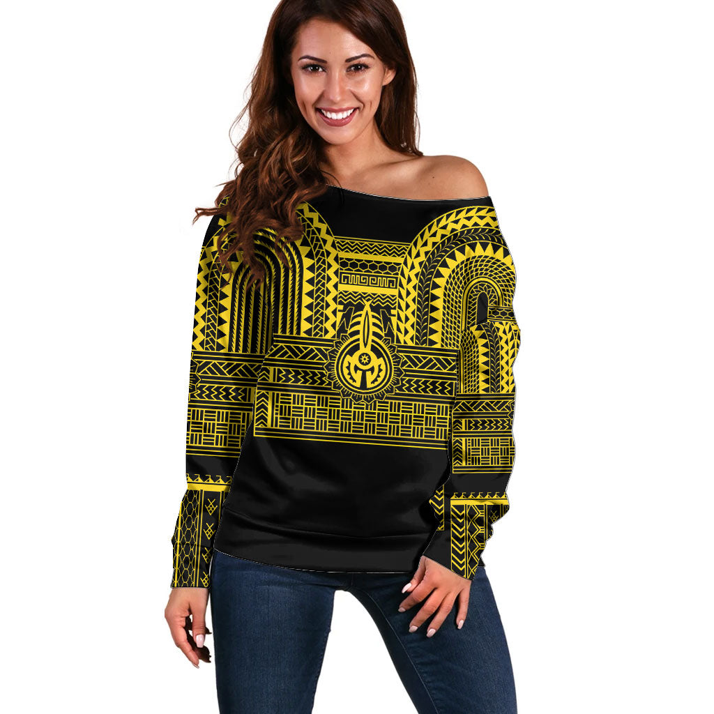 Philippines Filipinos Off Shoulder Sweater Igorot Tribal Pattern Black LT05 Women Black - Polynesian Pride