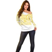 Philippines Filipinos Off Shoulder Sweater Igorot Tribal Pattern White