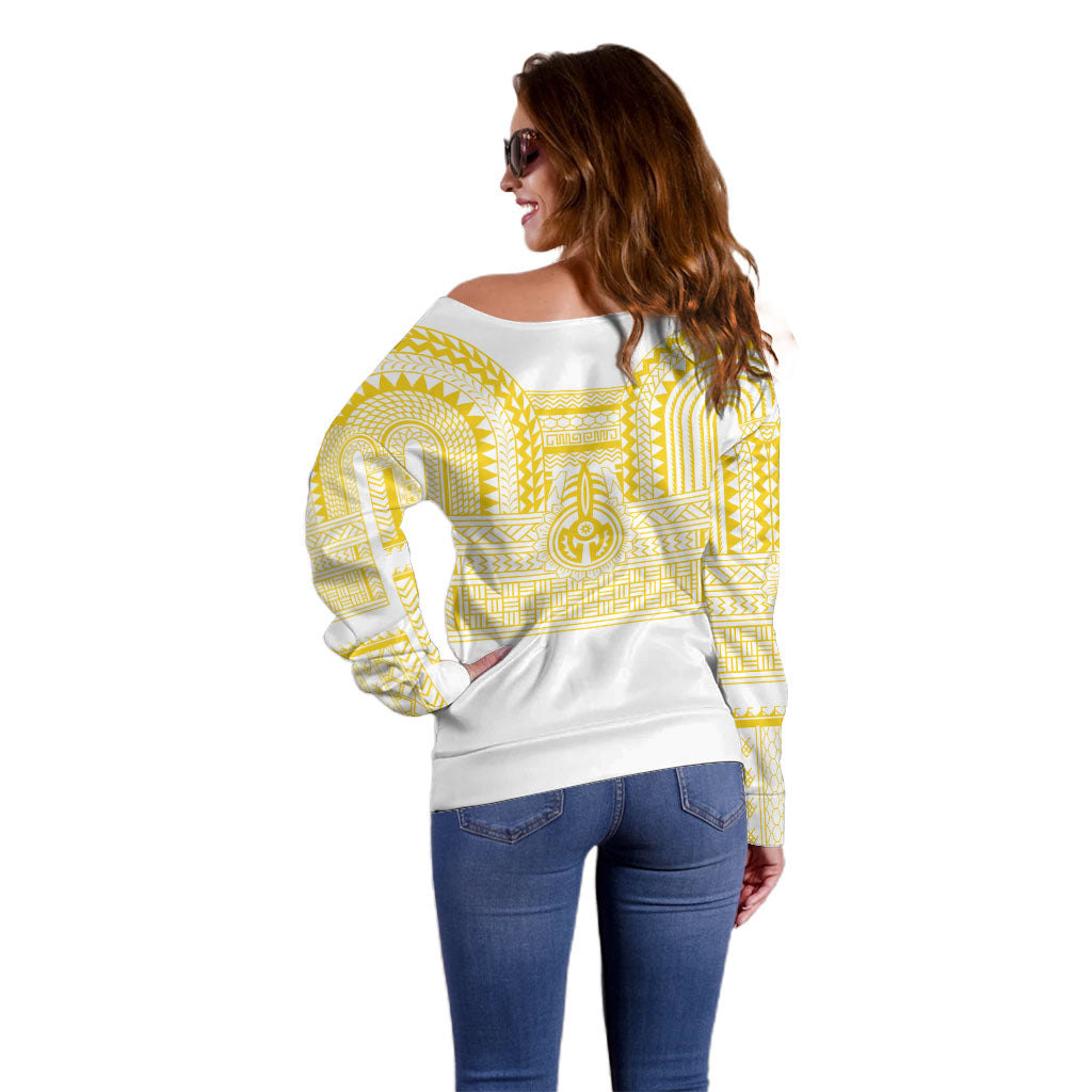 Philippines Filipinos Off Shoulder Sweater Igorot Tribal Pattern White