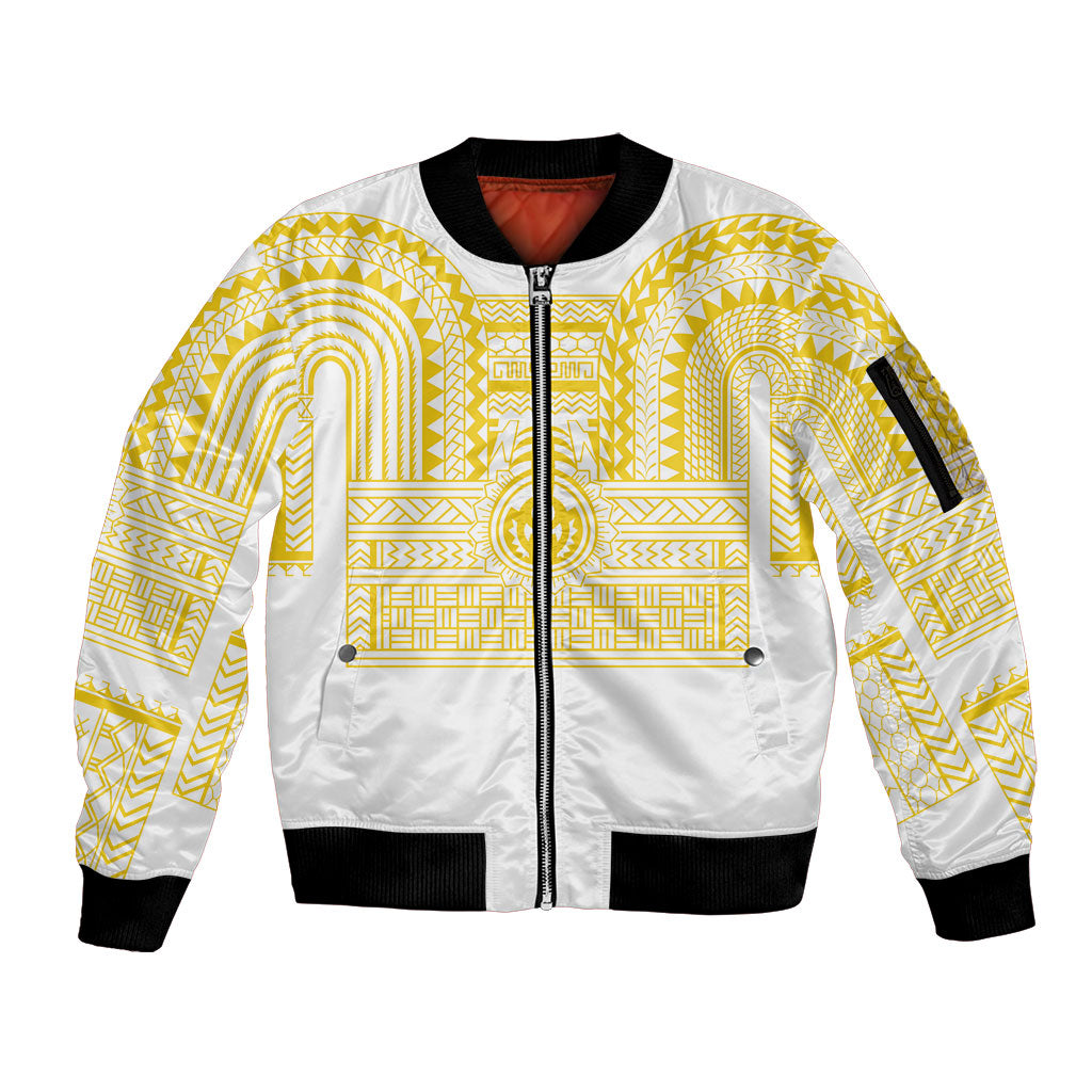 Philippines Filipinos Sleeve Zip Bomber Jacket Igorot Tribal Pattern White