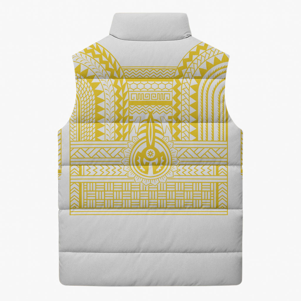 Philippines Filipinos Sleeveless Puffer Jacket Igorot Tribal Pattern White