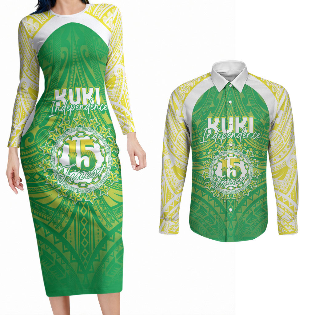 Kuki Independence 2026 Couples Matching Long Sleeve Bodycon Dress and Long Sleeve Button Shirt Cook Islands 15 Finest Green Version