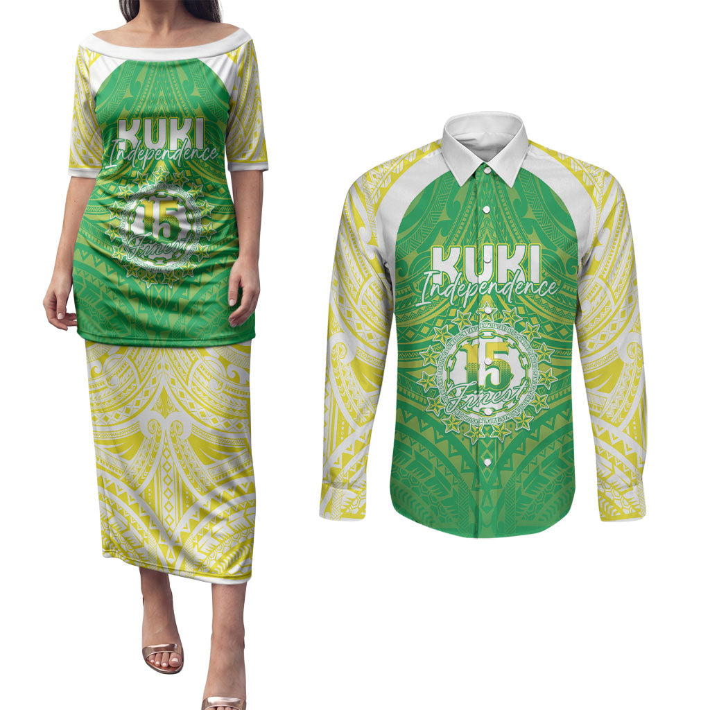 Kuki Independence 2026 Couples Matching Puletasi and Long Sleeve Button Shirt Cook Islands 15 Finest Green Version