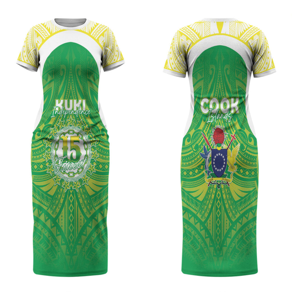 Kuki Independence 2026 Couples Matching Short Sleeve Bodycon Dress and Hawaiian Shirt Cook Islands 15 Finest Green Version