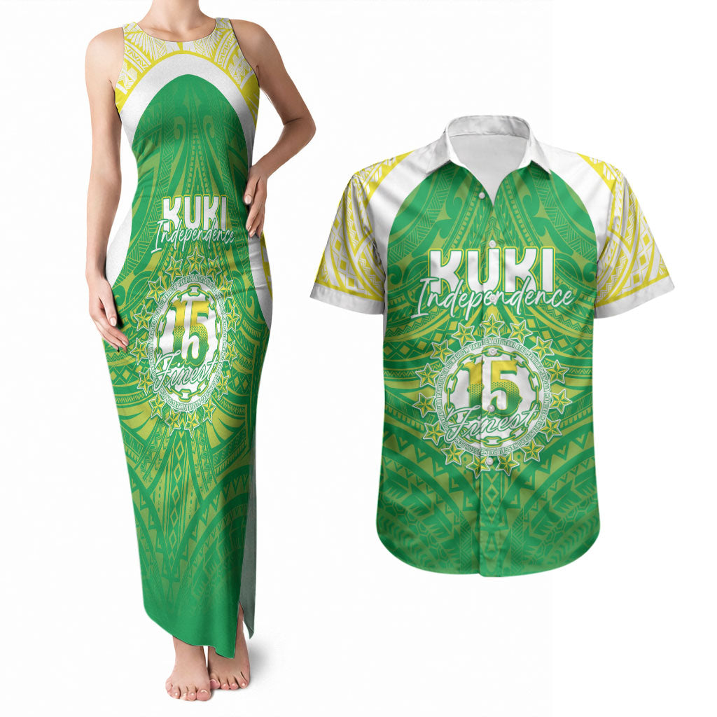 Kuki Independence 2026 Couples Matching Tank Maxi Dress and Hawaiian Shirt Cook Islands 15 Finest Green Version LT05 Green - Polynesian Pride