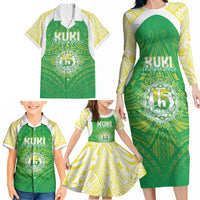 Kuki Independence 2026 Family Matching Long Sleeve Bodycon Dress and Hawaiian Shirt Cook Islands 15 Finest Green Version