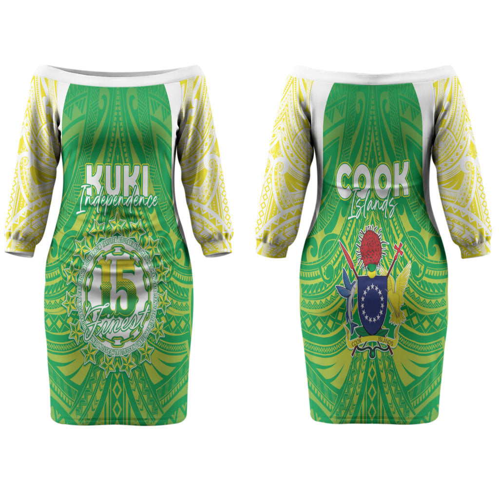 Kuki Independence 2026 Family Matching Off The Shoulder Long Sleeve Dress and Hawaiian Shirt Cook Islands 15 Finest Green Version