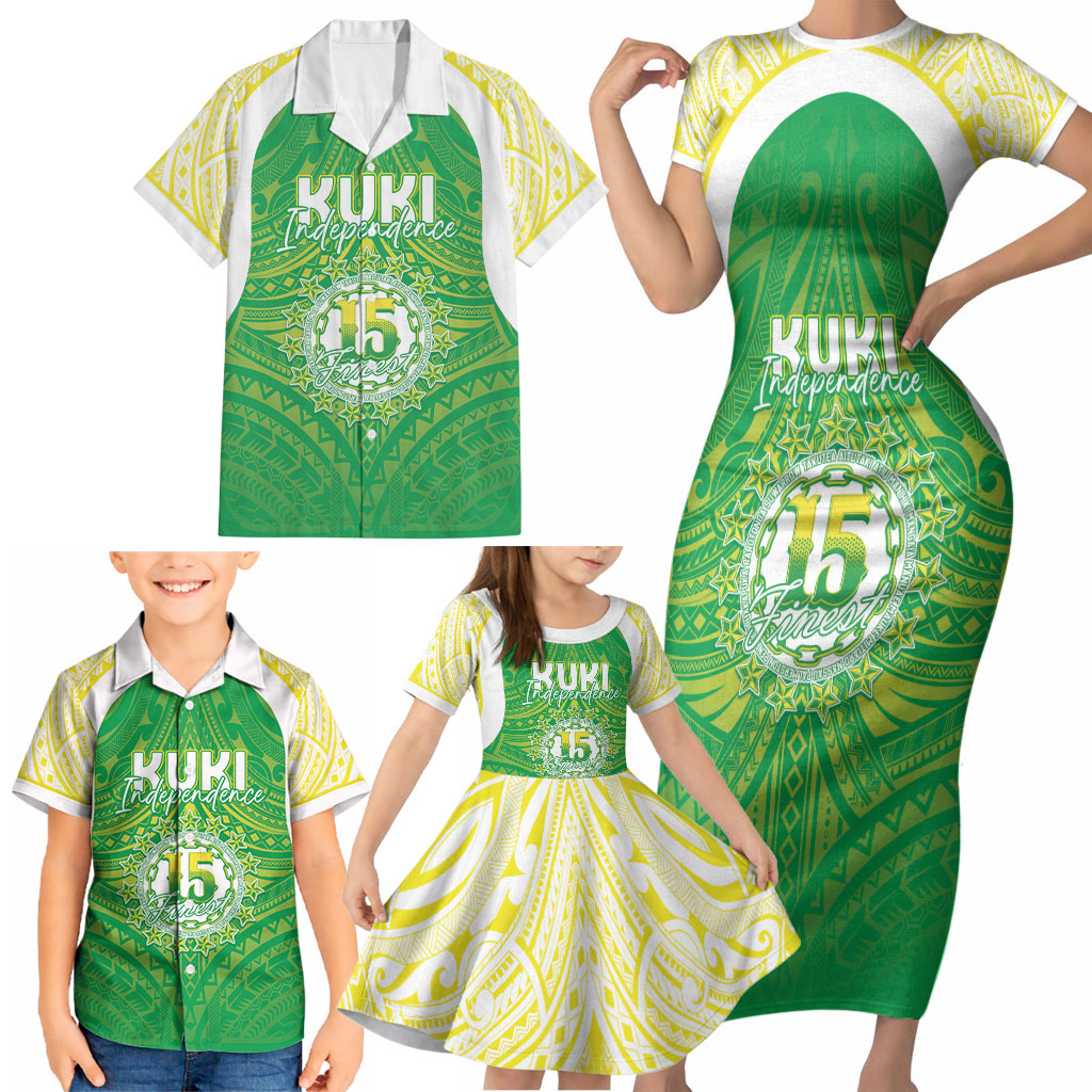 Kuki Independence 2026 Family Matching Short Sleeve Bodycon Dress and Hawaiian Shirt Cook Islands 15 Finest Green Version