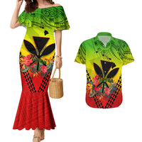 Personalized Hawaii Couples Matching Mermaid Dress and Hawaiian Shirt Kakau Kanaka Maoli With Hibiscus Flowers LT05 Reggae - Polynesian Pride