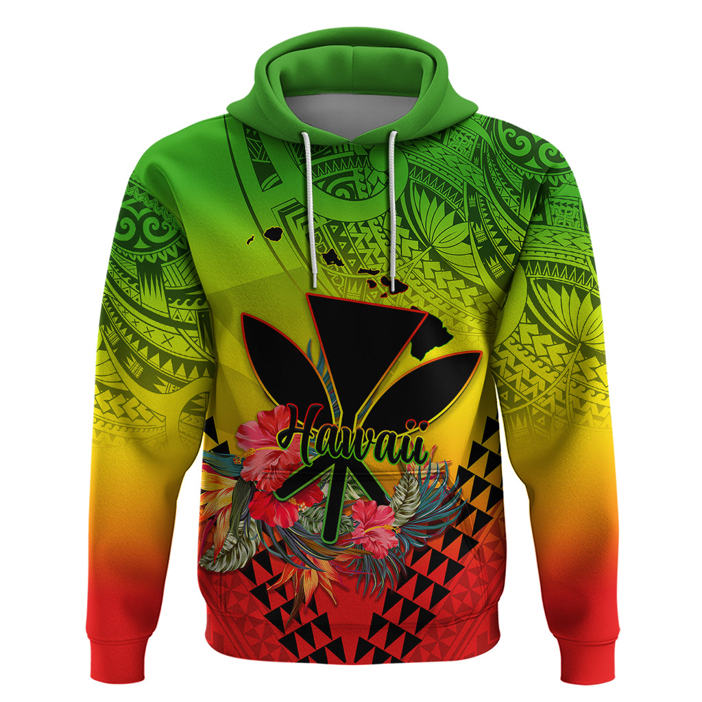 Personalized Hawaii Hoodie Kakau Kanaka Maoli With Hibiscus Flowers LT05 Reggae - Polynesian Pride