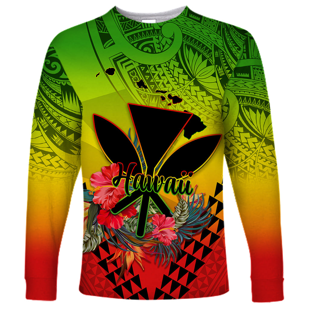 Personalized Hawaii Long Sleeve Shirt Kakau Kanaka Maoli With Hibiscus Flowers LT05 Unisex Reggae - Polynesian Pride