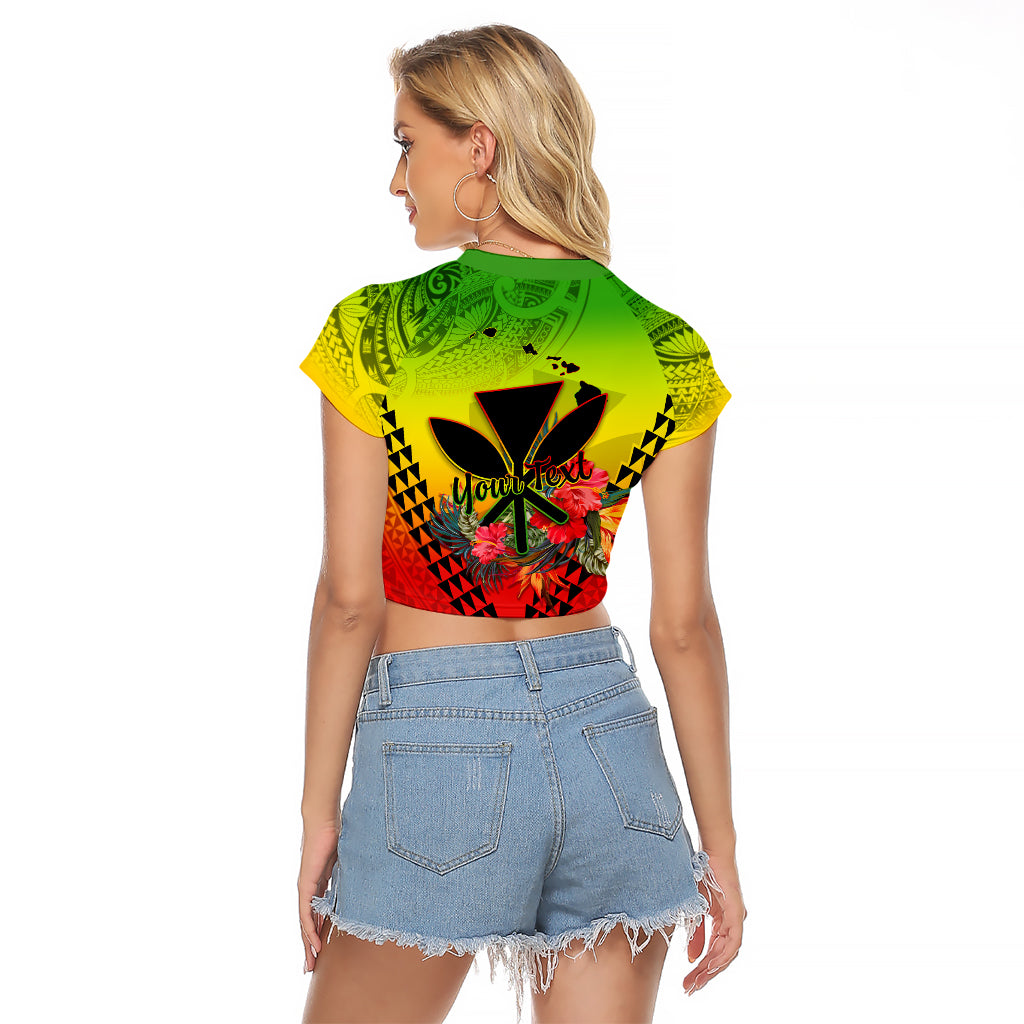 Personalized Hawaii Raglan Cropped T Shirt Kakau Kanaka Maoli With Hibiscus Flowers LT05 - Polynesian Pride