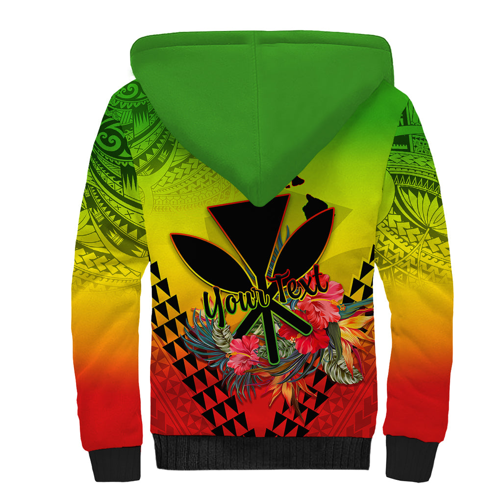 Personalized Hawaii Sherpa Hoodie Kakau Kanaka Maoli With Hibiscus Flowers LT05 - Polynesian Pride