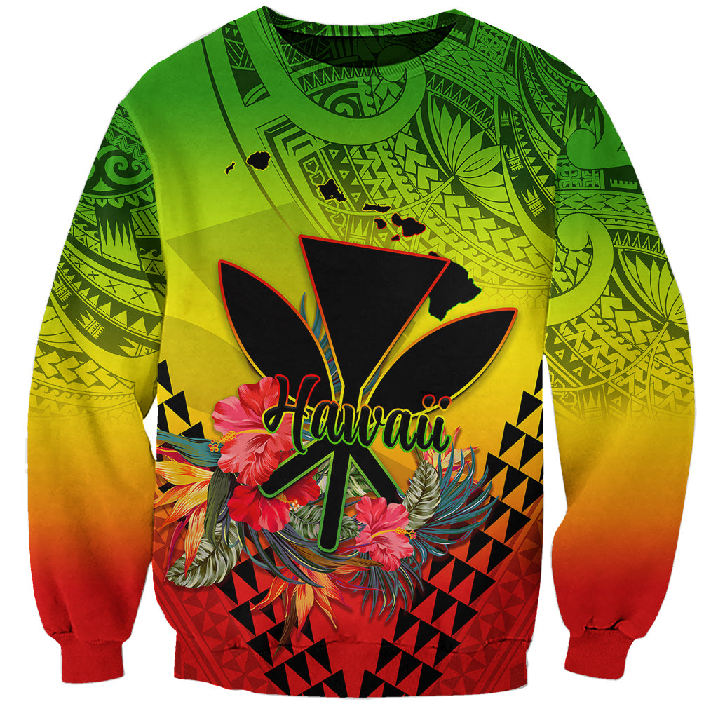 Personalized Hawaii Sweatshirt Kakau Kanaka Maoli With Hibiscus Flowers LT05 Unisex Reggae - Polynesian Pride