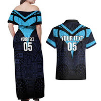 Custom Fiji Kaiviti Rugby Couples Matching Off Shoulder Maxi Dress and Hawaiian Shirt Fiji Tapa Pattern LT05 - Polynesian Pride