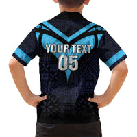 Custom Fiji Kaiviti Rugby Family Matching Long Sleeve Bodycon Dress and Hawaiian Shirt Fiji Tapa Pattern LT05 - Polynesian Pride