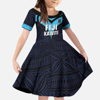 Custom Fiji Kaiviti Rugby Family Matching Mermaid Dress and Hawaiian Shirt Fiji Tapa Pattern LT05 Daughter's Dress Blue - Polynesian Pride
