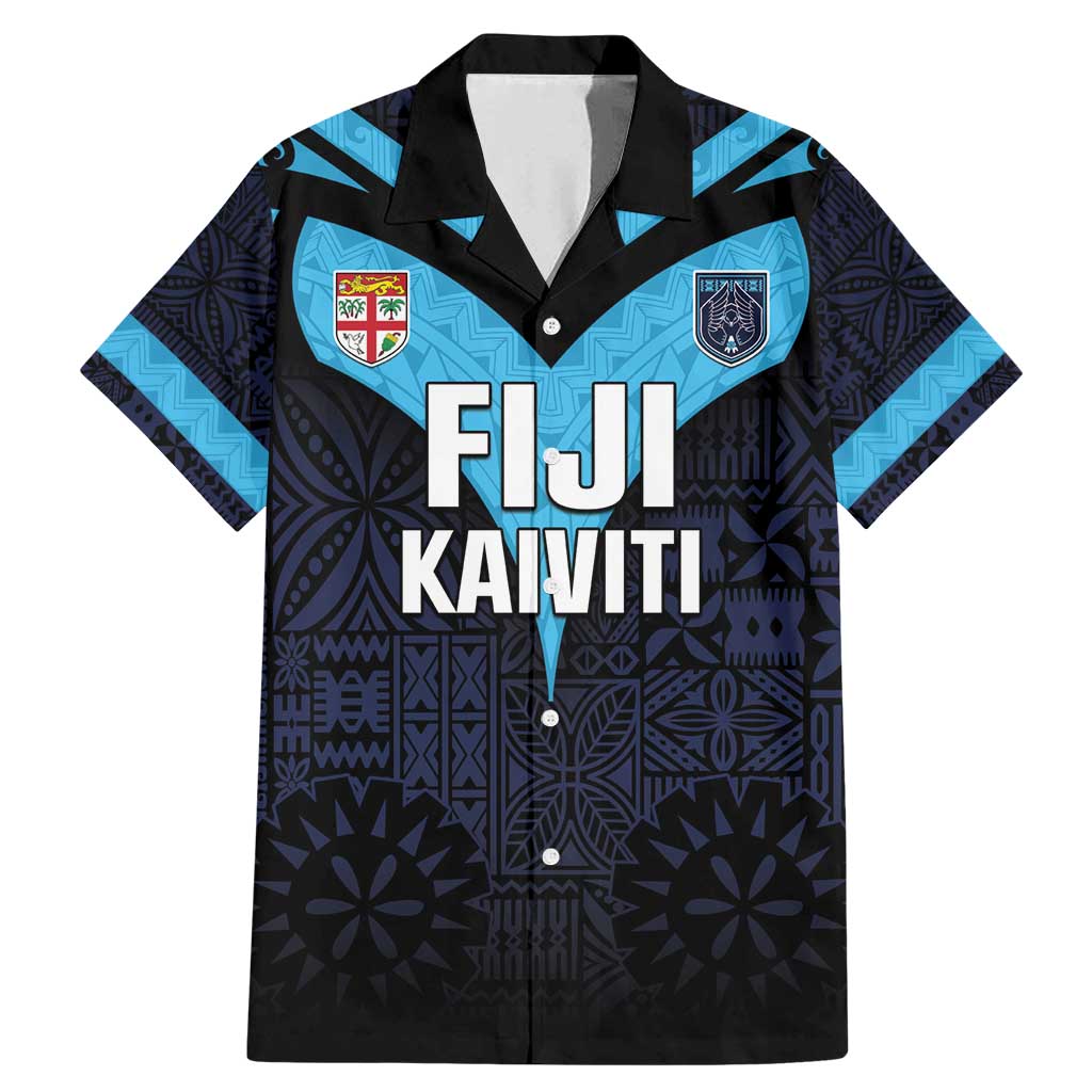 Custom Fiji Kaiviti Rugby Family Matching Mermaid Dress and Hawaiian Shirt Fiji Tapa Pattern LT05 Dad's Shirt - Short Sleeve Blue - Polynesian Pride