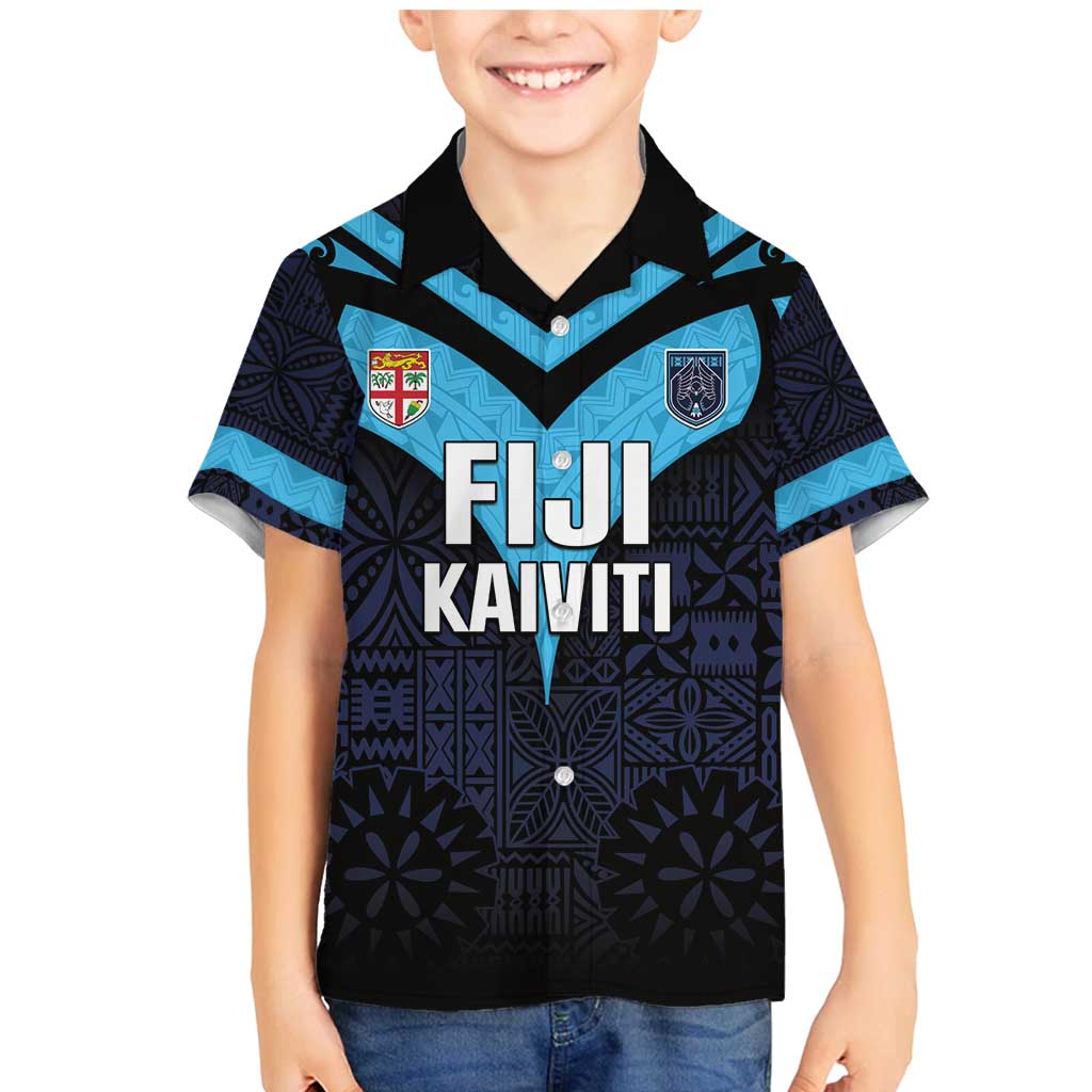 Custom Fiji Kaiviti Rugby Family Matching Mermaid Dress and Hawaiian Shirt Fiji Tapa Pattern LT05 Son's Shirt Blue - Polynesian Pride