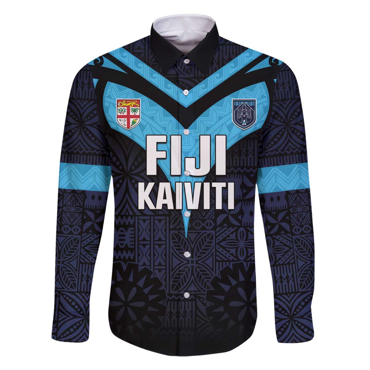 Custom Fiji Kaiviti Rugby Family Matching Off The Shoulder Long Sleeve Dress and Hawaiian Shirt Fiji Tapa Pattern
