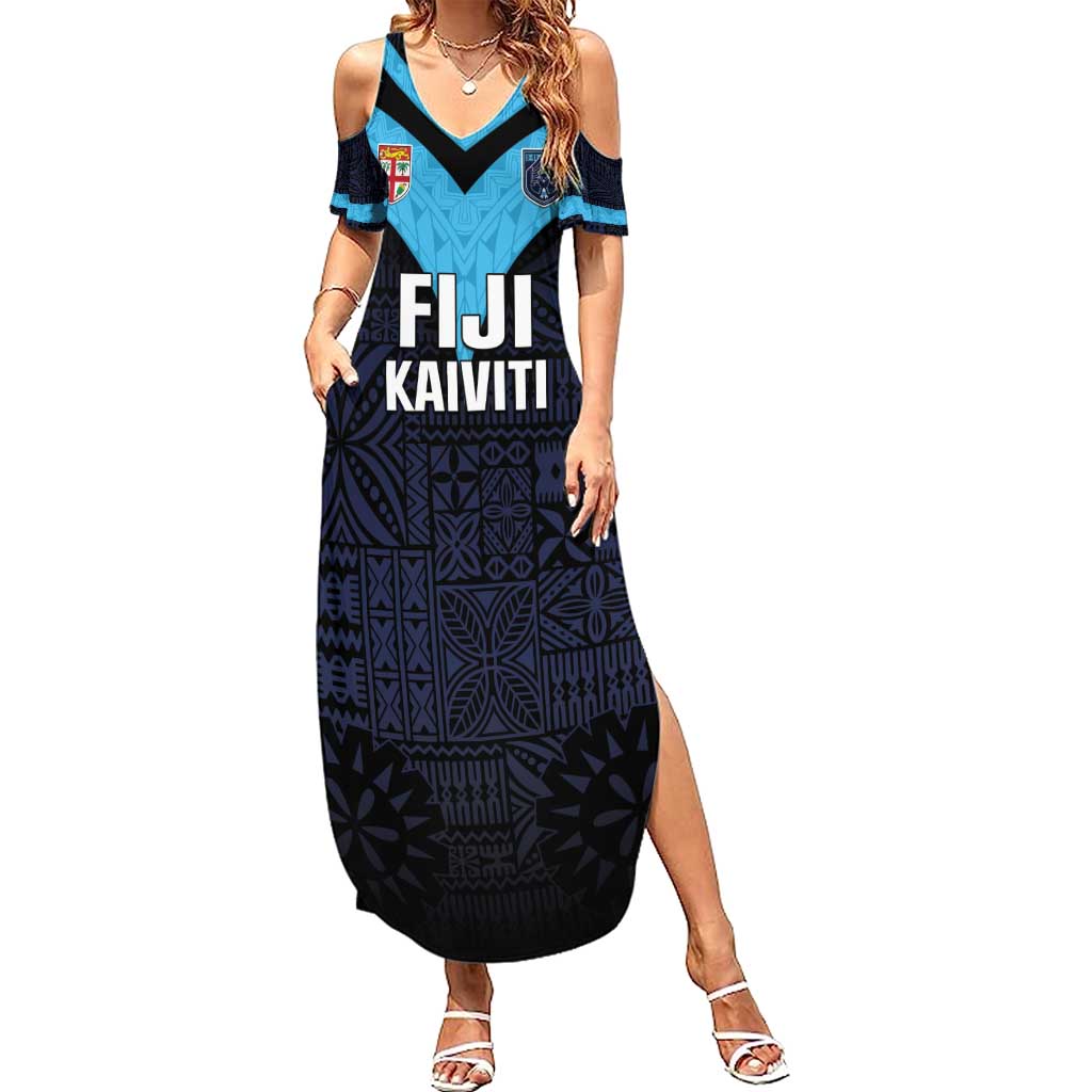 Custom Fiji Kaiviti Rugby Summer Maxi Dress Fiji Tapa Pattern